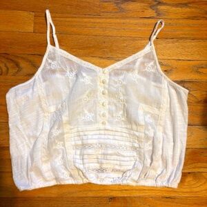 Lucky Brand White Embroidered Tank, Size M